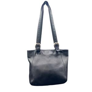 Mila Paoli Black Genuine Leather Tote Shoulder Bag Classic Zip Top Purse